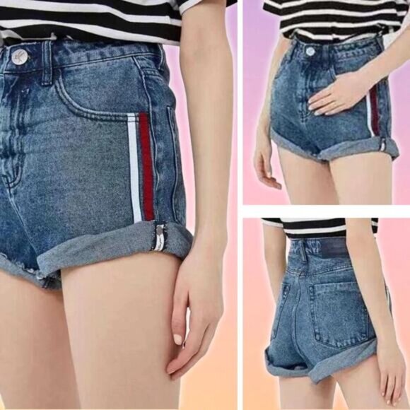 ONE X ONETEASPOON Bandits High Waisted Slim Fit Cuffed Hem Denim Short Sz 23 - Picture 1 of 9